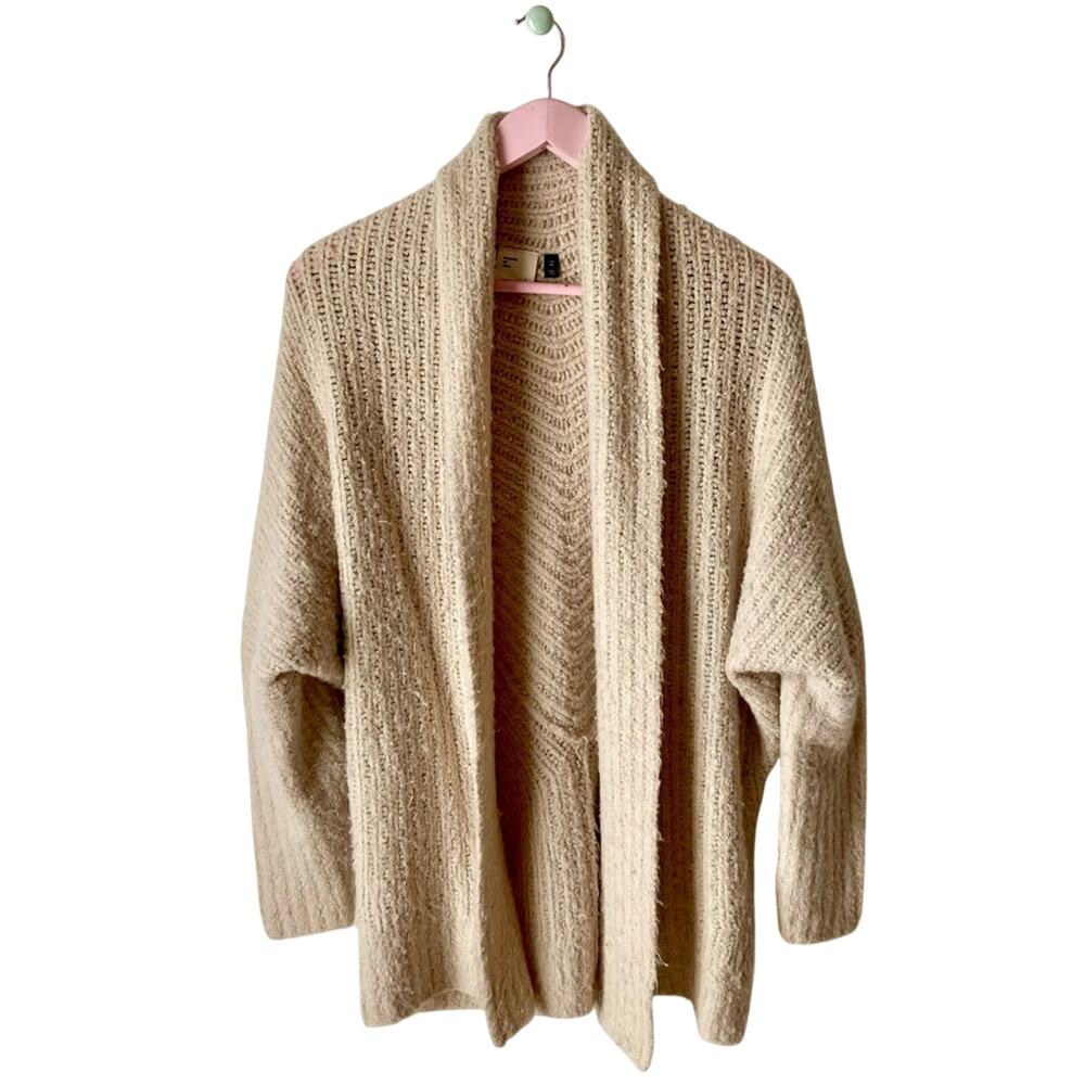 Anthropologie Sleeping On Snow Cozy Beige Open-Front Sweater